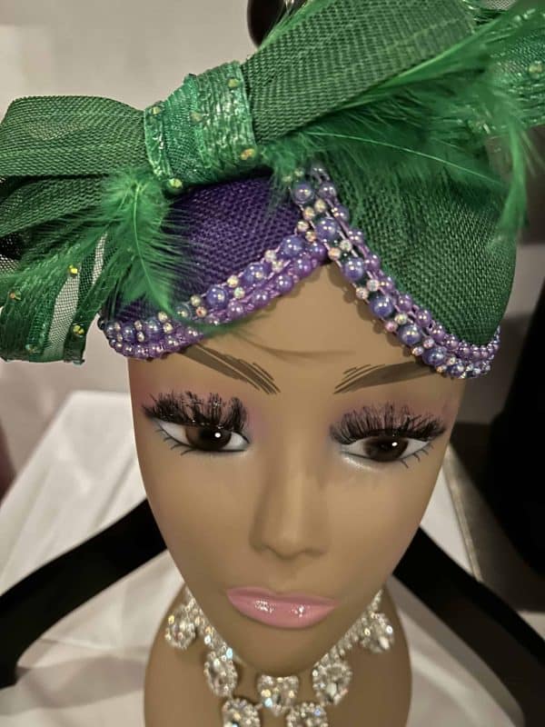Custom Fascinator (New Double Cup Bow) Purple/Green - Image 2