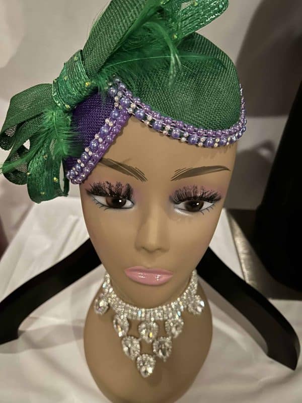 Custom Fascinator (New Double Cup Bow) Purple/Green