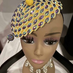 Custom Fascinator (Tear Drop -Yellow & Purple) w/Hat Pin