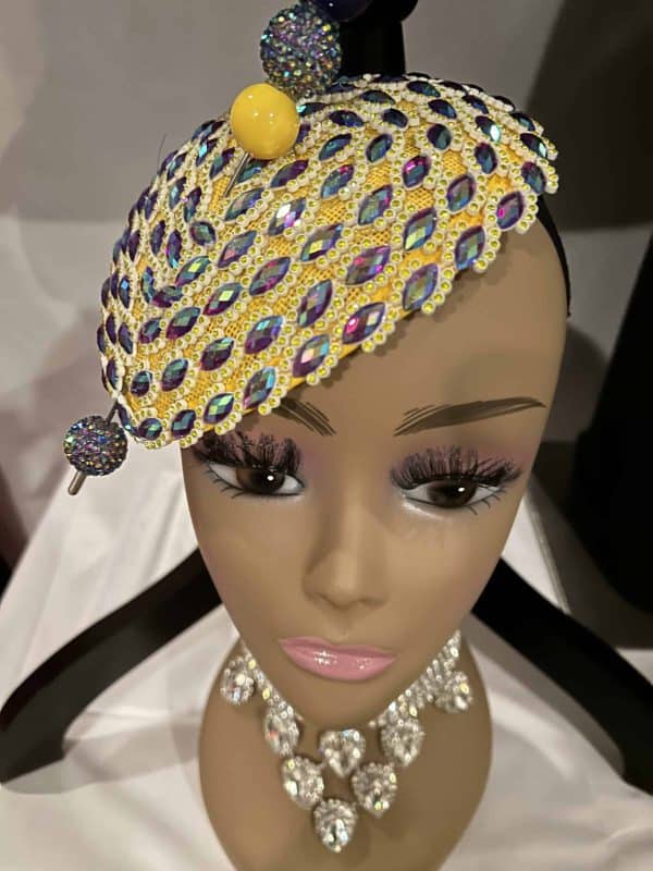 Custom Fascinator (Tear Drop -Yellow & Purple) w/Hat Pin