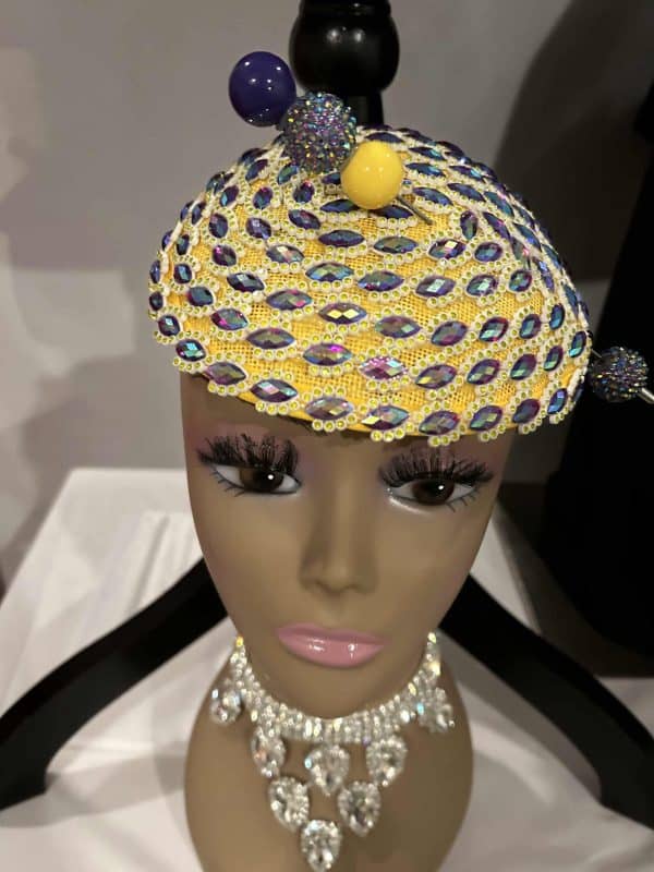 Custom Fascinator (Tear Drop -Yellow & Purple) w/Hat Pin - Image 2