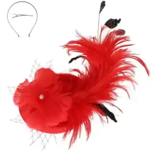 New - Small Feathered Red w/Black Tips Fascinator