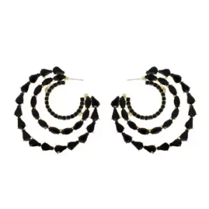 3 Row Rhinestone Black Hoops