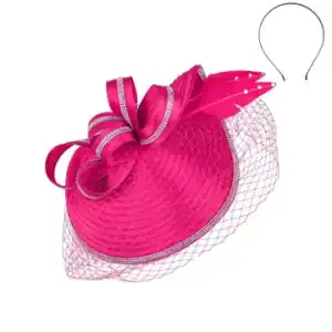 New - Hot Pink Bow Netted Fascinator