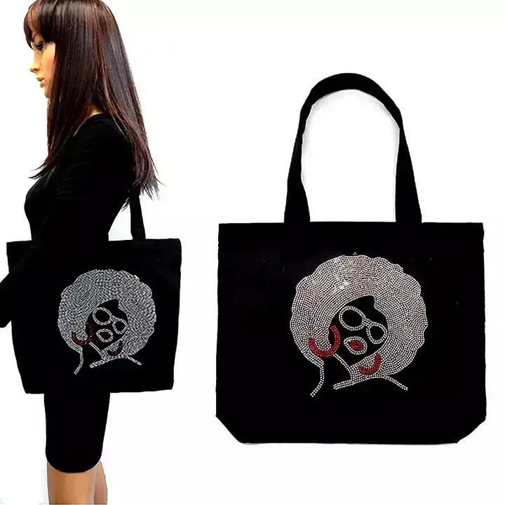 Afro Girl Bling Rhinestone Tote Bag
