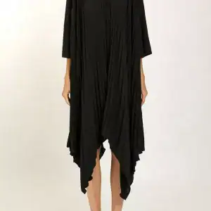 Beulah Style Asymmetrical Draped Hem Black Pleated Shirt Dress (One Size - O/S)