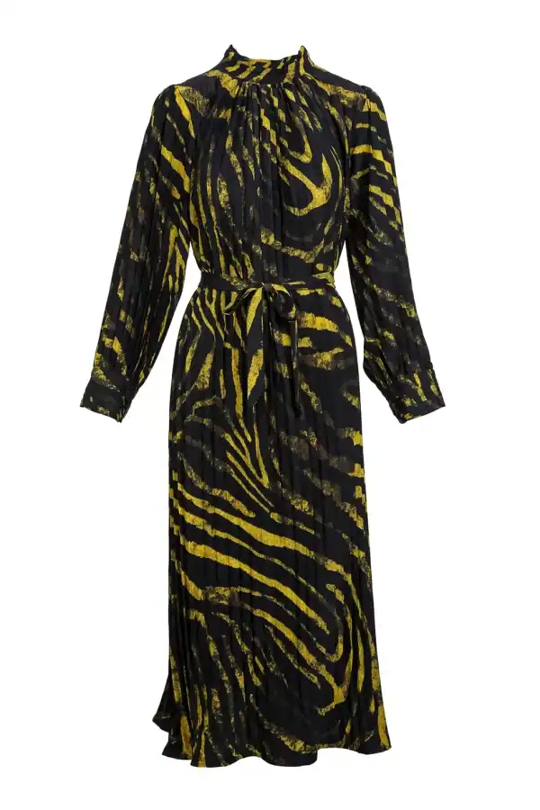 Beulah Style Contrast Swirl Pattern Pleated Maxi (One Size - O/S)