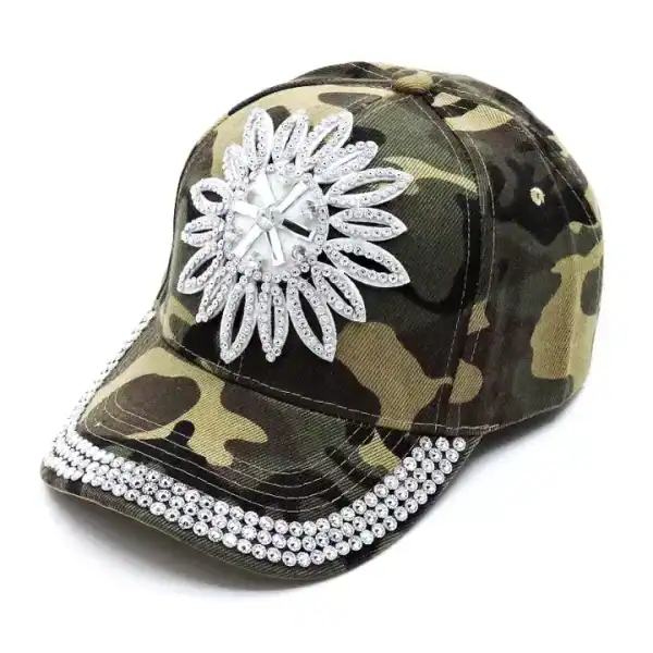 Big Flower Rhinestone Camo Cap