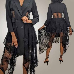 Black Jacket Dress with Lace (Size XL)