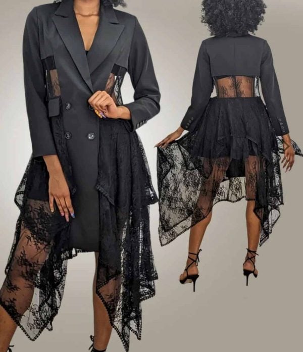 Black Jacket Dress with Lace (Size XL)
