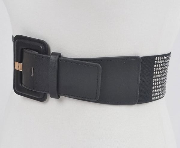 Black Stretch Plus Size Belt with Rhinestone around waist