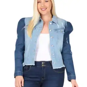 New - Denim Two-Tone Puffy Sleeve Jacket (3XL)