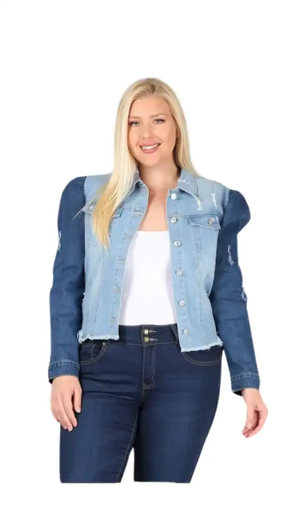 New - Denim Two-Tone Puffy Sleeve Jacket (3XL)