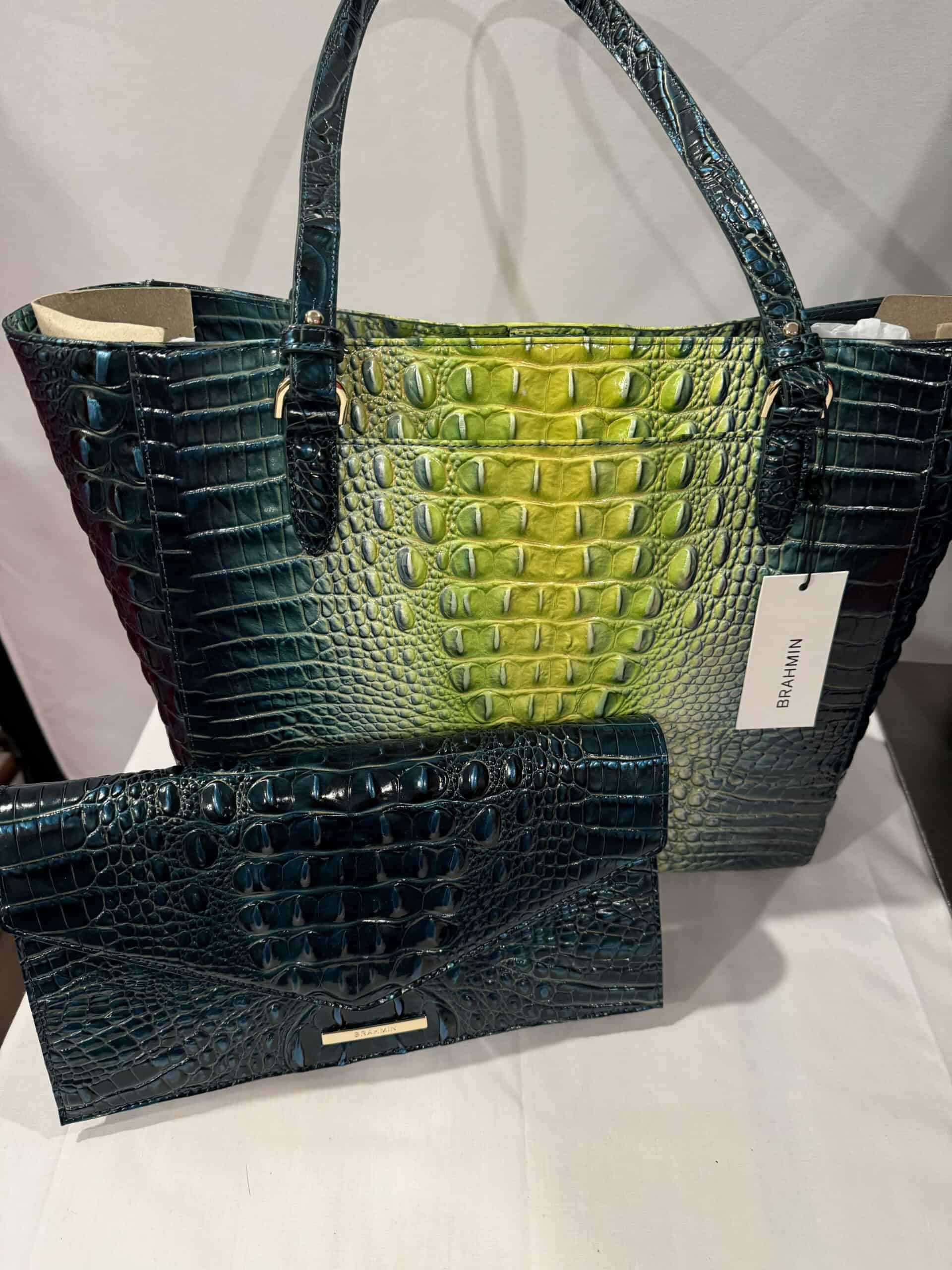 New – Brahmin Zesty Green Ombre Tote (Add the Matching Wallet)
