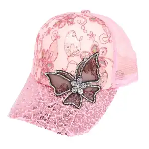 Butterfly Lace Sequin Pink Cap