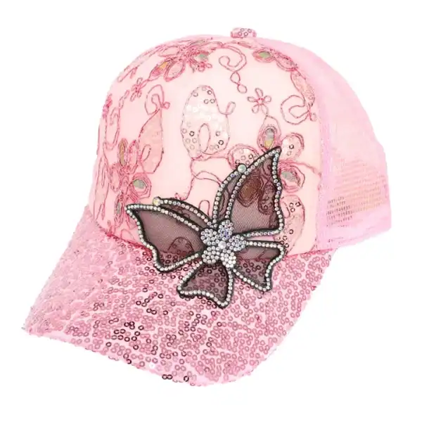 Butterfly Lace Sequin Pink Cap