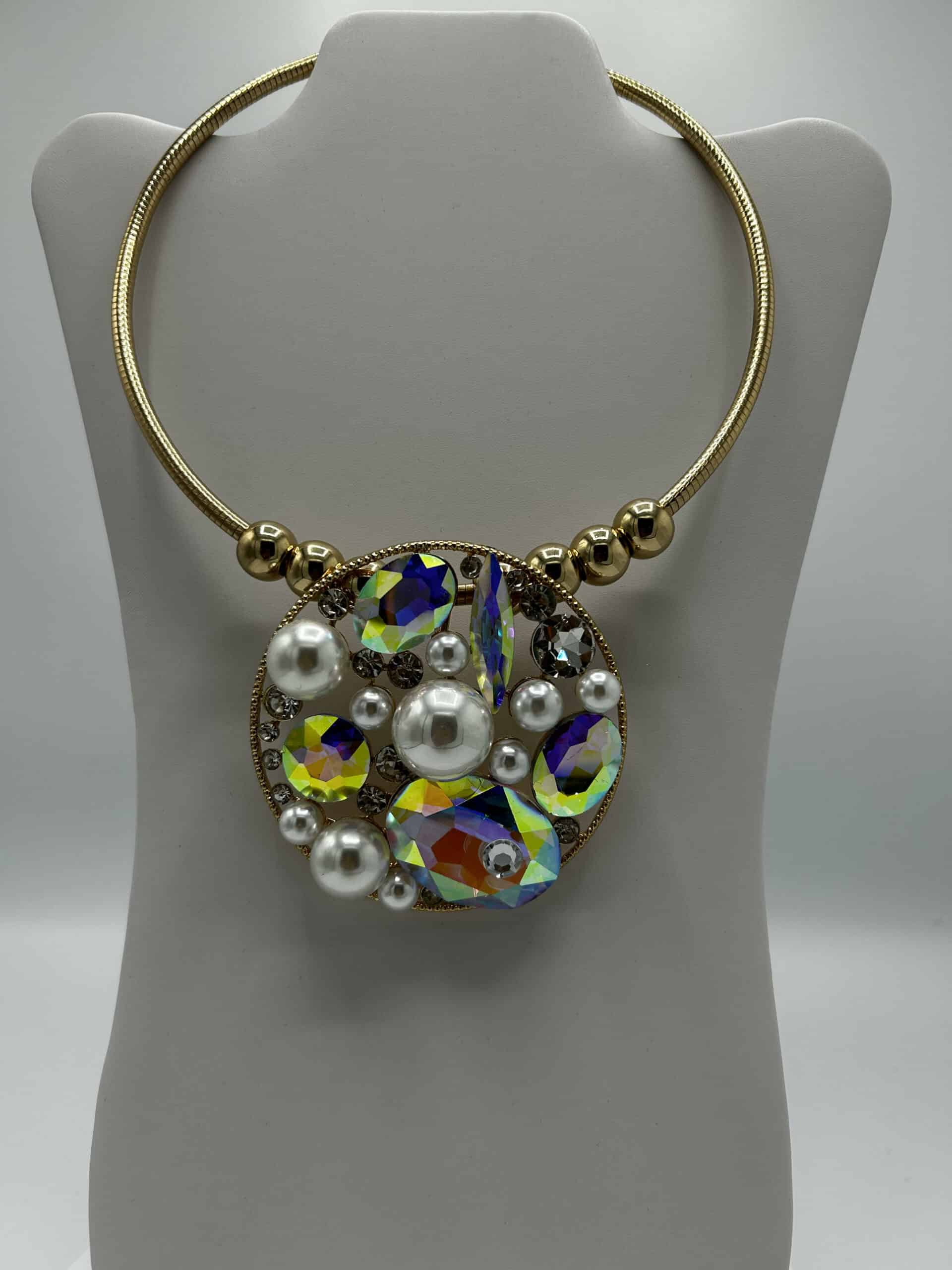 SOLD Chocker with Multi Colored Glass and Pearl