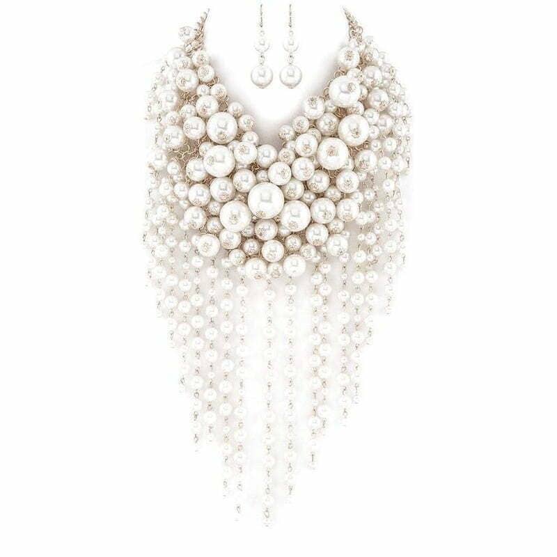 Chunky Dangling Pearls Choker Silver and White