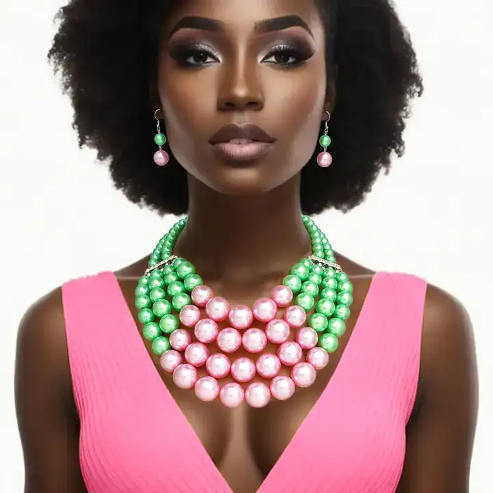 Chunky Necklace Set (2 Selection – Pink/Green, Blue/White and Red/White)