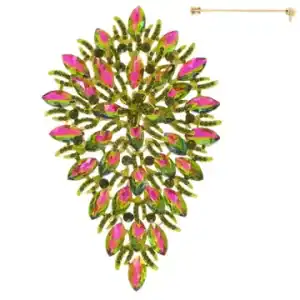 New - Crystal Cluster Pear Brooch (Green Rainbow)