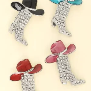Crystal Jeweled Cowboy Boot Brooch Pin (Red and Black Available )