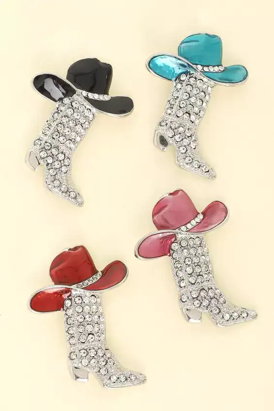 Crystal Jeweled Cowboy Boot Brooch Pin (Red and Black Available )