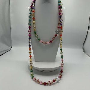 Custom Multicolored "Clear Filled" Balls Long Strand Necklace