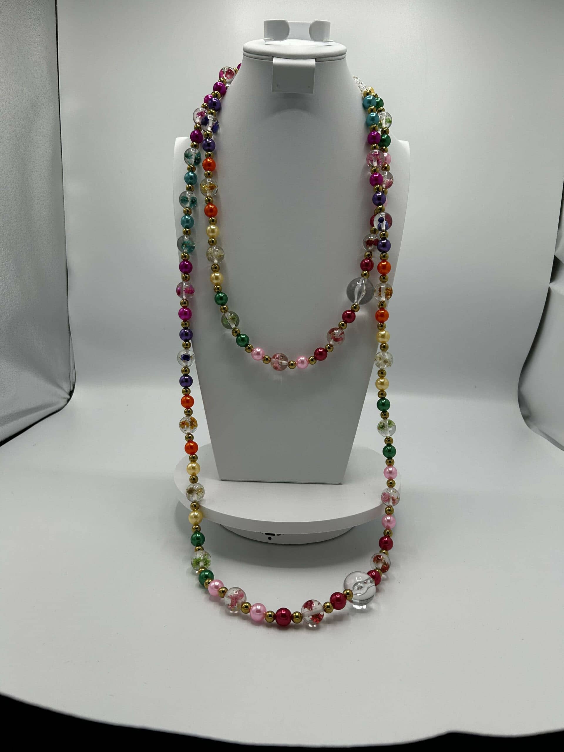 Custom Multicolored “Clear Filled” Balls Long Strand Necklace