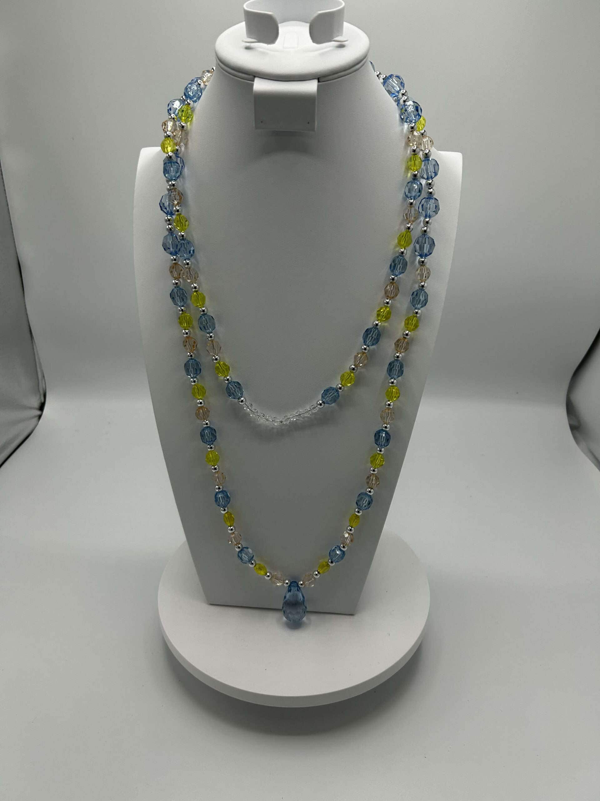 Custom Pastel Long Strand Necklace with Jewel Bottom