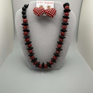 Custom Red/Black Polka Dot Necklace w/Betsy Johnson earrings (Set)