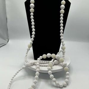 Custom White Beaded Long Strand Necklace