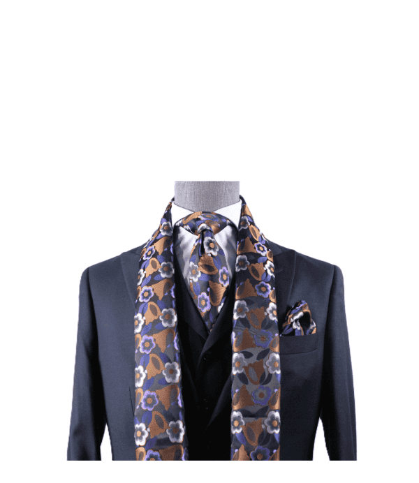 New - Men Designer Verse IX Scarf & Tie Set (Brown & Navy) S50 - Image 2