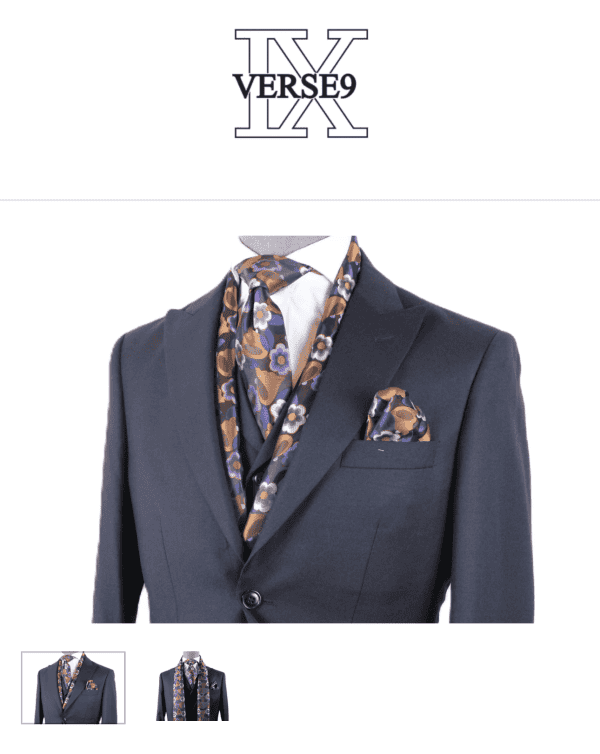 New - Men Designer Verse IX Scarf & Tie Set (Brown & Navy) S50