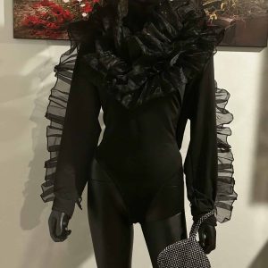 Fashion Black Ruffle Bodysuit (Size 3XL)