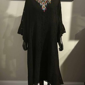 Fashion Black Scalloped Sleeves Knit Dress (Size 1X)