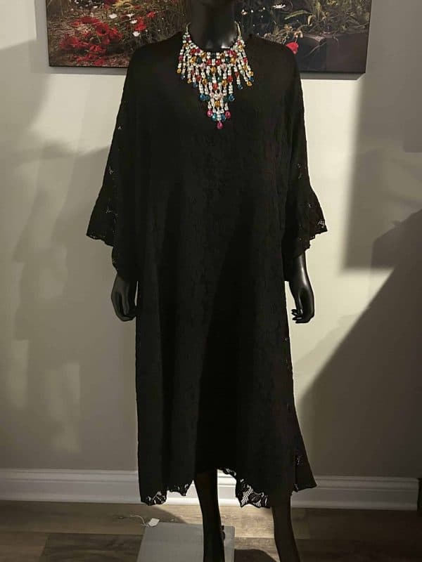 Fashion Black Scalloped Sleeves Knit Dress (Size 1X)