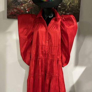 Fashion Red Shirt Balloon Sleeves (Size 2XL)
