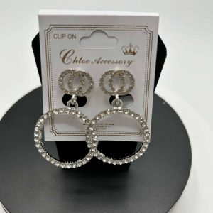 Fashion Rhinestone Hoop Clip On Earrings