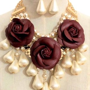 New - Faux Leather Flower Bib Set (Color Selections)