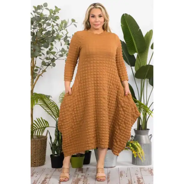 New – Round Neck Bubble Dress (Size Selections) Brown