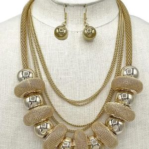 Necklace - Gold Mesh Chain Ring Set