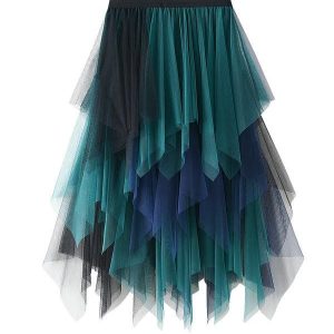 New - Green Blue A-Line Tulle Skirt (One Size)