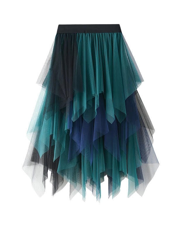 New – Green Blue A-Line Tulle Skirt (One Size)