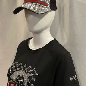 Hat - Heavy Black Rhinestone Cap (Gucci Stripe)