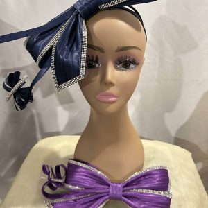 Custom Hat - Simple and Easy Wear Rhinestone Trim Fascinator (Navy Only)