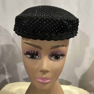 Custom Hat - Upscale Black Rhinestone Dome Fascinator
