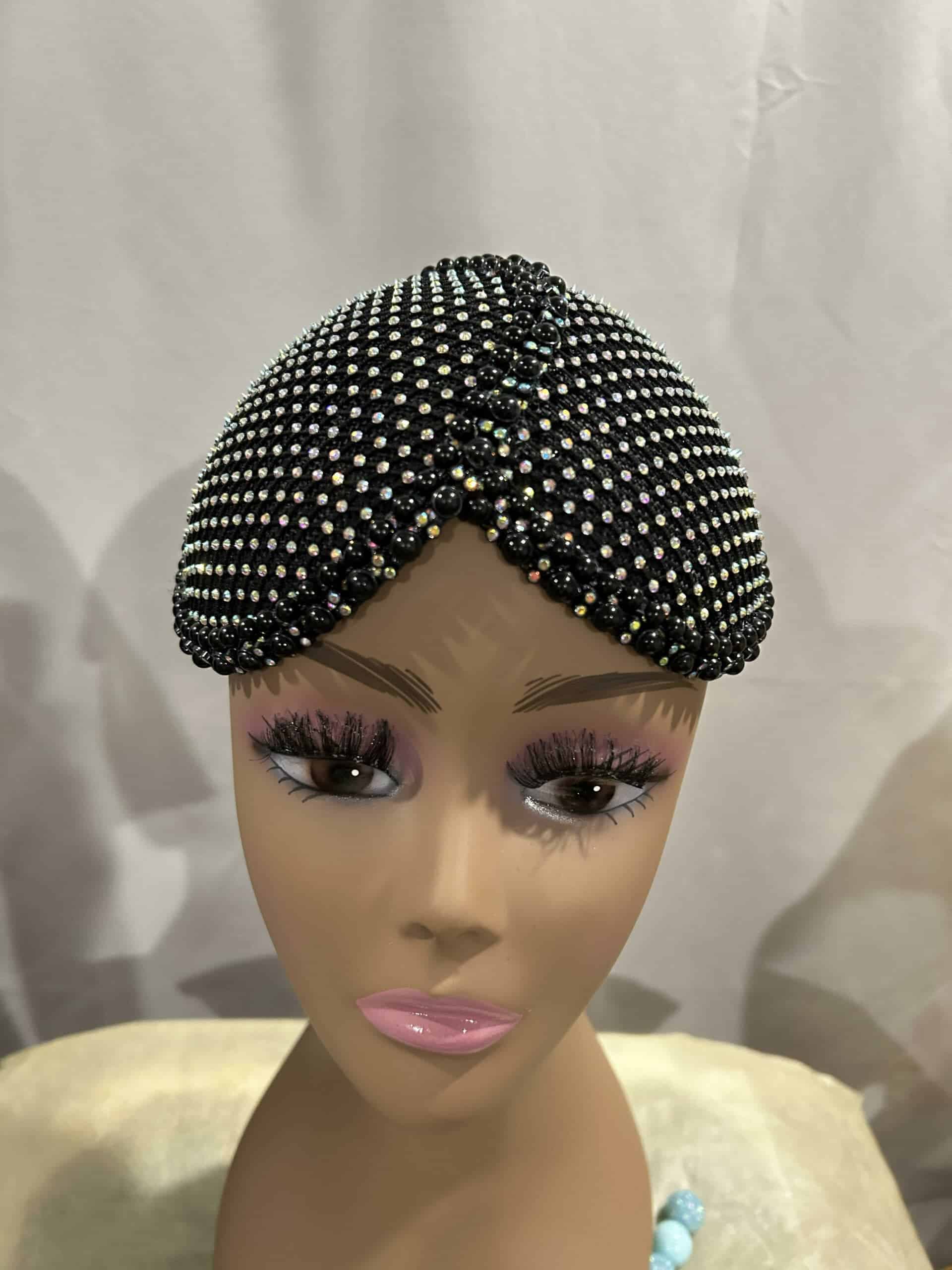 Custom Hat – Upscale Double Cup Black Multi Stone Fascinator