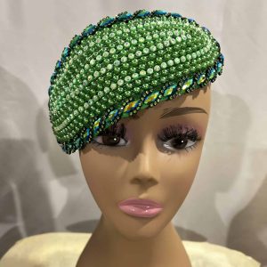Custom Half Hat - Upscale Multi Colored Green Rhinestone Headwrap Fascinator