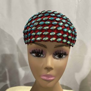 Custom Half Hat - Upscale Red/Turquoise Rhinestone Headwrap Fascinator