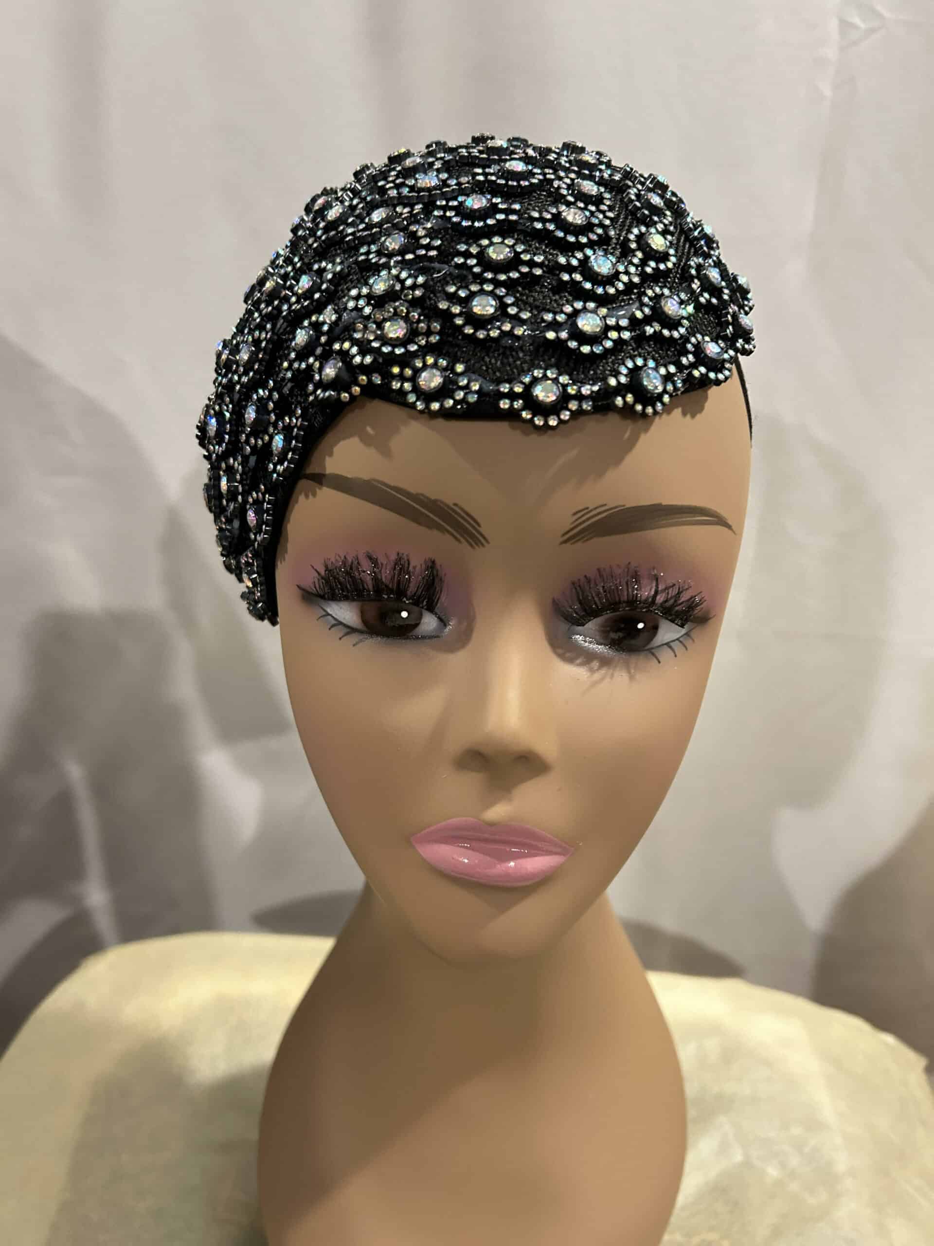 Custom Hat – Upscale Unique Crown with Tail with Iridescent Stones Fascinator